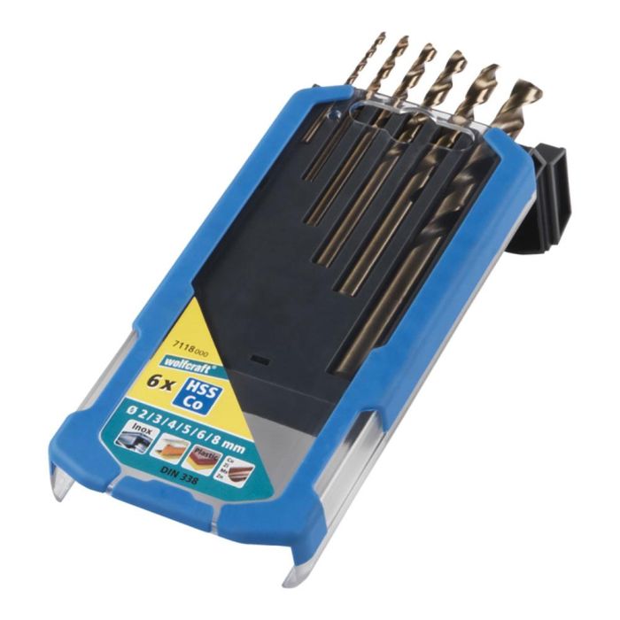 Wolfcraft Juego de 6 Brocas para Metal HSS Cobalto Rectificadas, Ø2-8 mm Wolfcraft Juego de 6 Brocas para Metal HSS Cobalto Rectificadas, Ø2-8 mm