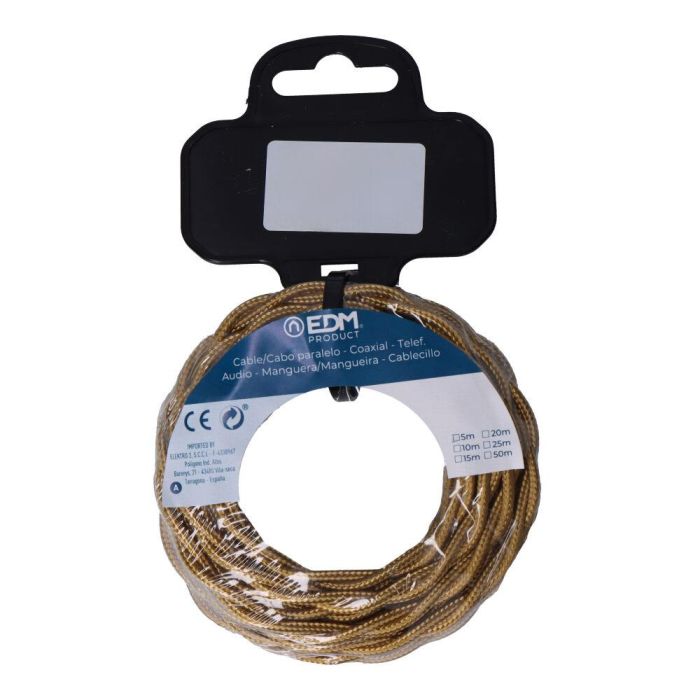 Edm Carrete cable textil trenzado H03VV-F 2x0,75 mm² oro oscuro 5 m 0 Edm Carrete cable textil trenzado H03VV-F 2x0,75 mm² oro oscuro 5 m 0