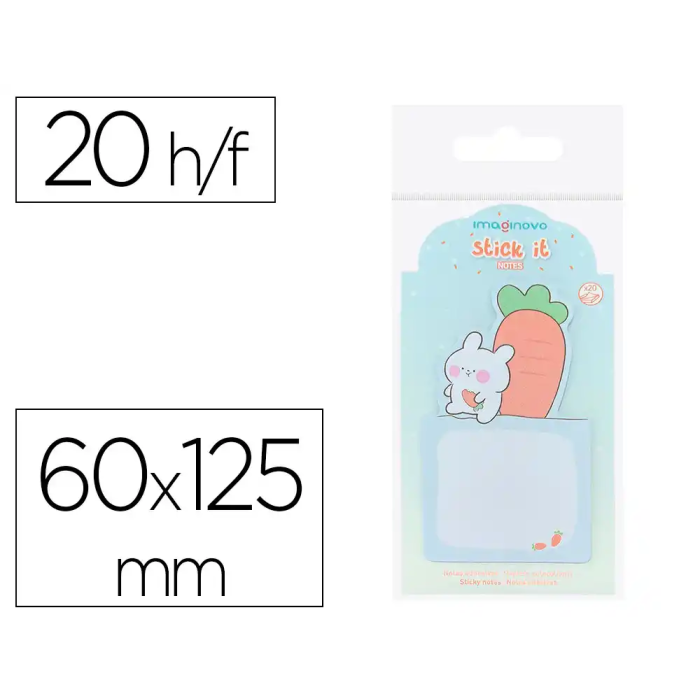 Imaginovo Bloc notas adhesivas bunny con soporte 20 hojas azul 60x125 mm