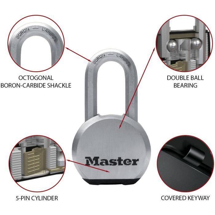 Master Lock M830EURDLH Candado alta seguridad con llave, acero inoxidable 54mm, arco boro 9x51mm Tough-Cut, exterior 2 Master Lock M830EURDLH Candado alta seguridad con llave, acero inoxidable 54mm, arco boro 9x51mm Tough-Cut, exterior 2
