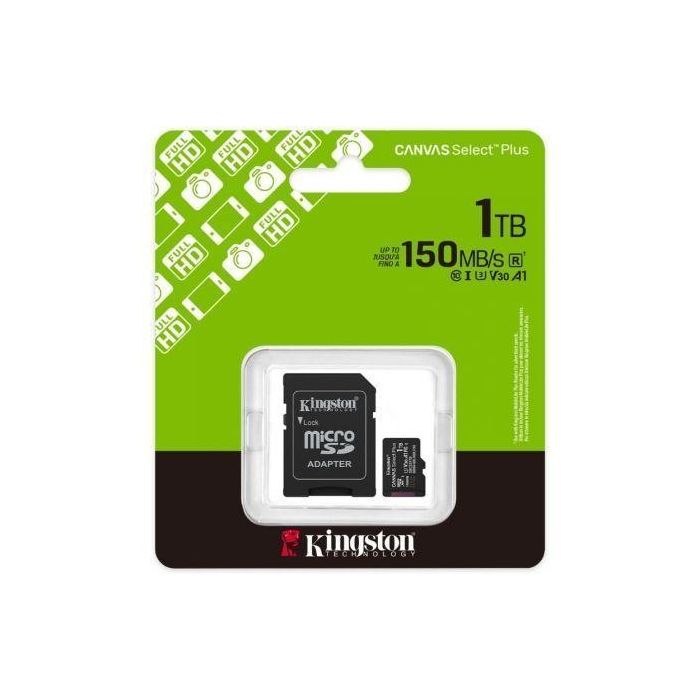 Kingston SDCS3/1TB Tarjeta MicroSDXC de 1TB, Velocidad de Lectura 150MB/s, Clase A1, UHS-I U3 V30, Incluye Adaptador SD 2