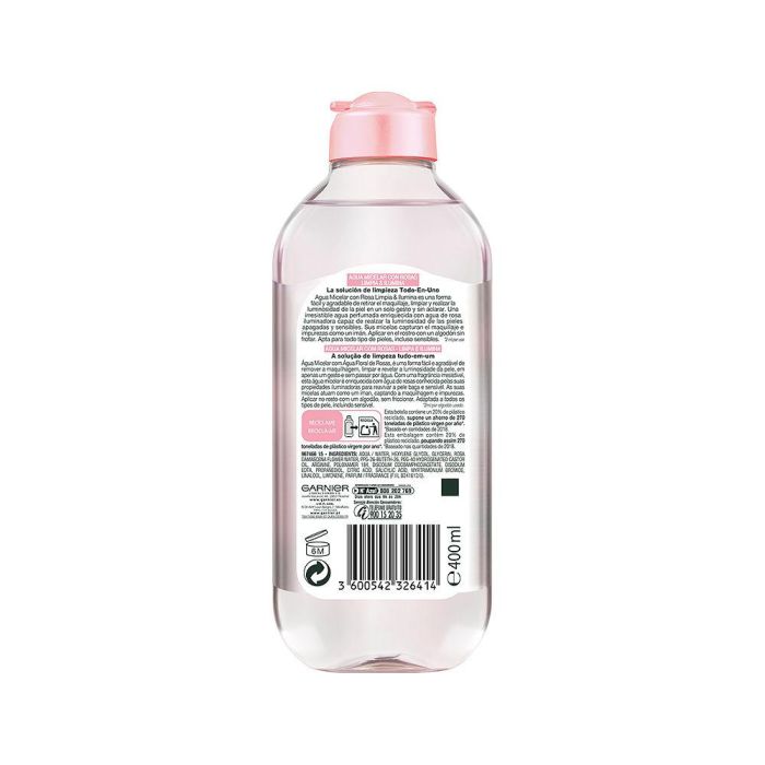 Garnier Agua Micelar con Rosas para Piel Apagada y Sensible, Limpiador Facial Suave, 400 ml 1 Garnier Agua Micelar con Rosas para Piel Apagada y Sensible, Limpiador Facial Suave, 400 ml 1