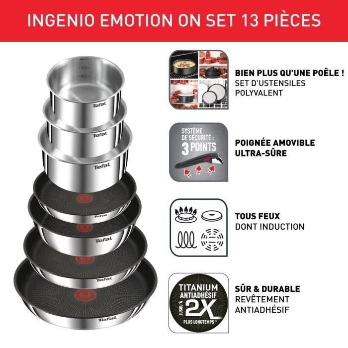 Tefal Ingenio Kitchen Battery 13 PCS, inducción, acero inoxidable, no palo sostenible, emoción en L897DS04 1