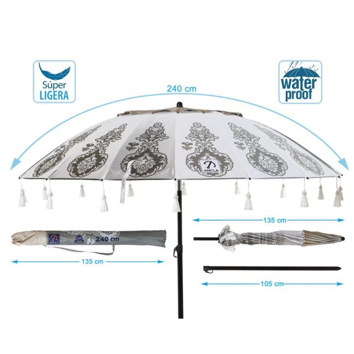 Atosa Sombrilla De Playa De Aluminio Modelo Con Upf 50+ Gris Claro 240 cm 28-32 mm Blanco 4