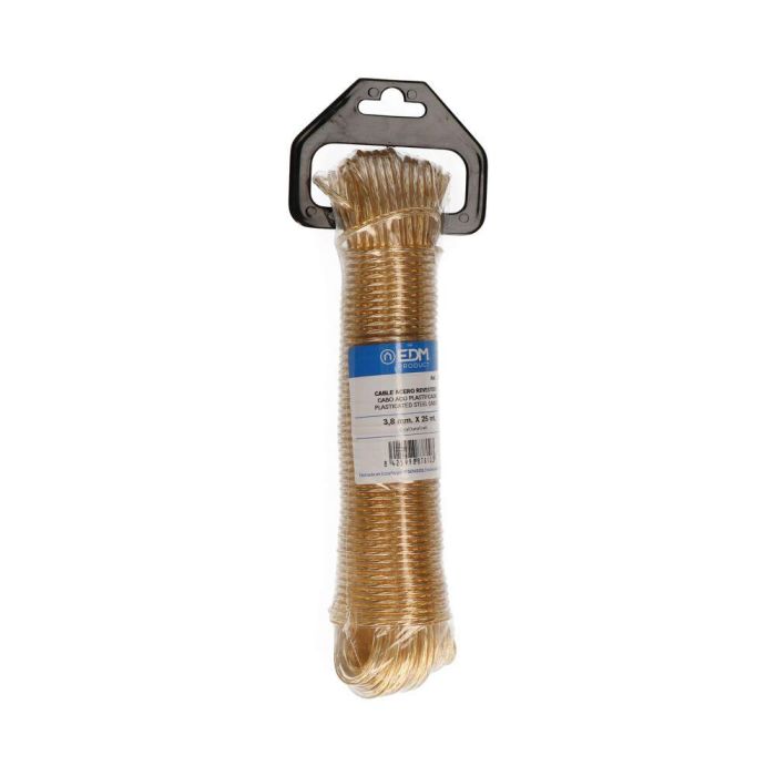 Edm Cable de acero plastificado oro 3,8 mm x 25 m para tendederos, cercados e industria