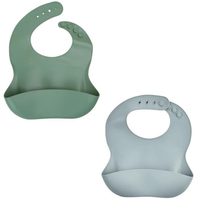Set de 2 Baberos de Silicona 1 Verde Cactus + 1 Gris Set de 2 Baberos de Silicona 1 Verde Cactus + 1 Gris