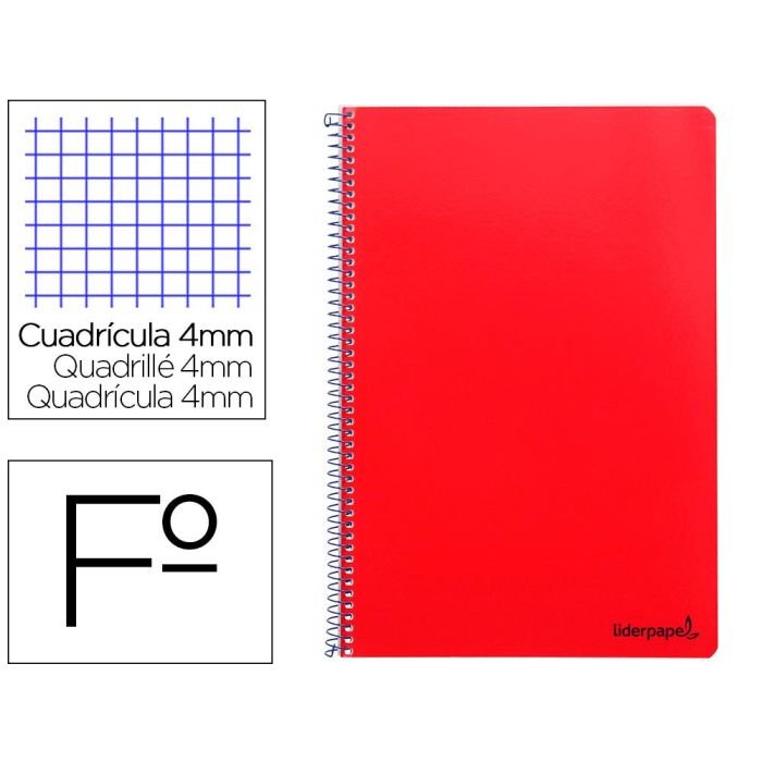 Cuaderno Espiral Liderpapel Folio Smart Tapa Blanda 80H 60 gr Cuadro 4 mm Con Margen Color Rojo 10 unidades