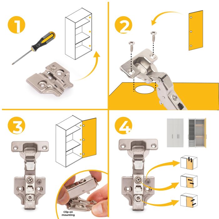Emuca Lote de 20 bisagras codo X91 con cierre suave y suplementos para atornillar, Altura 0, Acero, Niquelado 7 Emuca Lote de 20 bisagras codo X91 con cierre suave y suplementos para atornillar, Altura 0, Acero, Niquelado 7