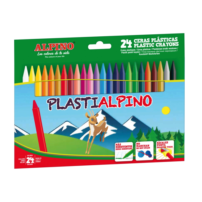 Alpino Ceras Plásticas Plastialpino 115 mm No Manchan Estuche de 24 C-Surtidos 1