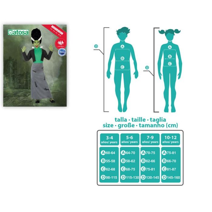 Disfraz de Halloween Niña Frankenstein Infantil 3-4 Años - Chaqueta, Vestido y Accesorio para el Cuello 1