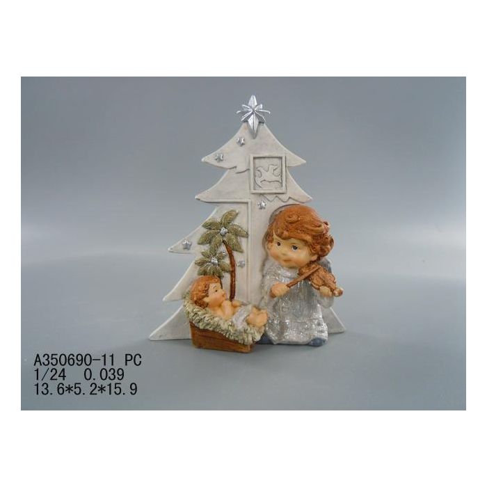 DKD Home Decor Nacimiento Navidad Tradicional de Resina Blanco, Marrón y Plateado - Figura Decorativa para el Hogar 5.2 x 15.9 x 13.6 cm