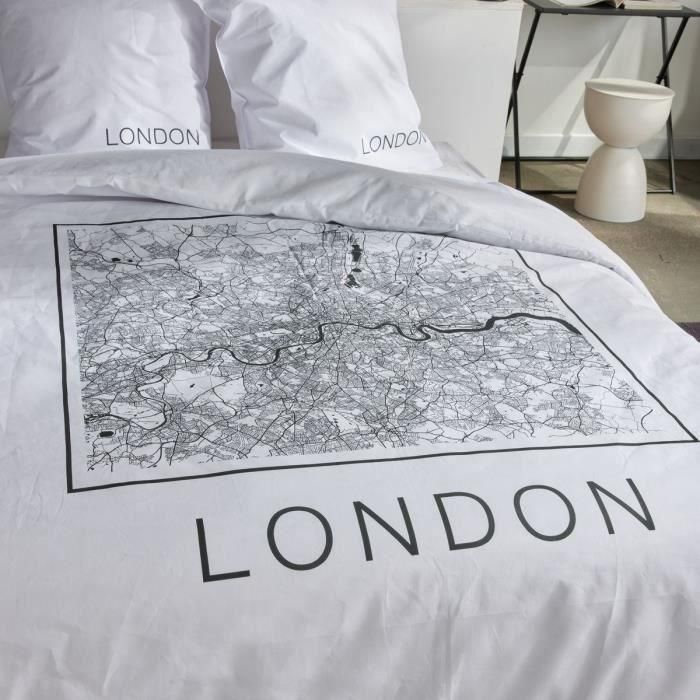 Juego de cama - TODAY - JAVA - 2 personas - 240x220 cm - Algodón - Estampado Londres - Blanco 2 Juego de cama - TODAY - JAVA - 2 personas - 240x220 cm - Algodón - Estampado Londres - Blanco 2