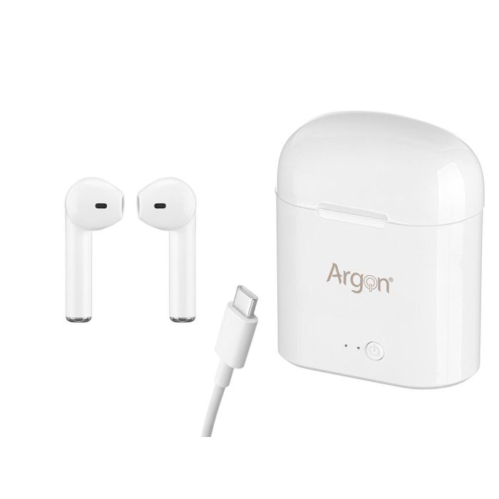 Argon Auriculares Bluetooth Estuche Blanco 5.1x6.6x3 cm Carga USB C 3