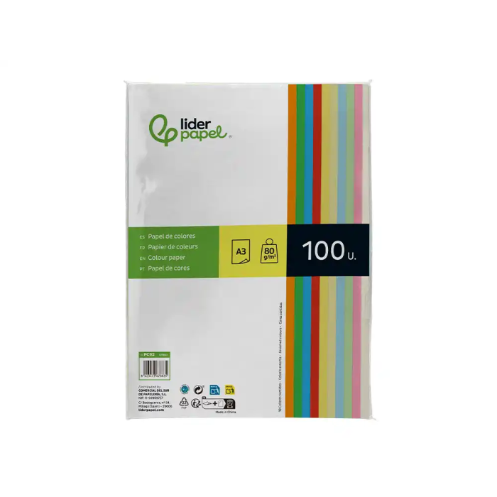 Liderpapel Papel Color A3 80gr Surtido Paquete 100 Hojas 1