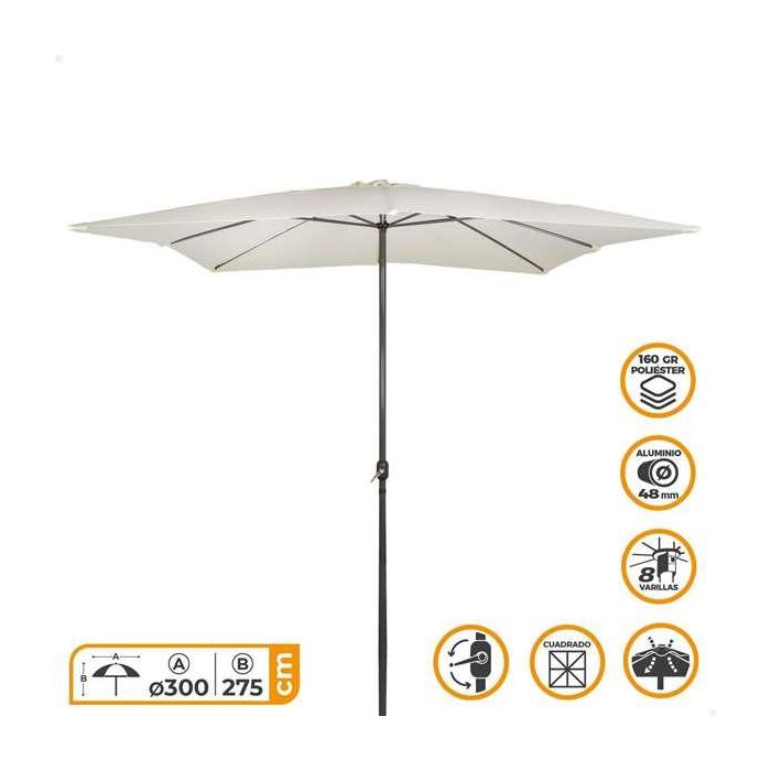 Parasol 300x300 cm con chimenea y mástil de aluminio 4,8 cm color crema 4