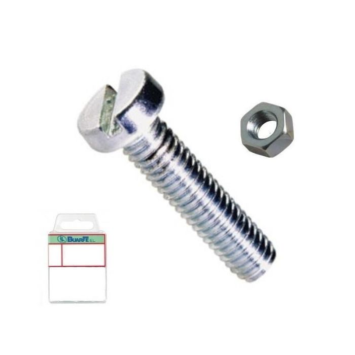 DUVER Tornillo Rosca Metal Cincado M-5 Largo 50Nm con Tuerca, Blister DIN 84