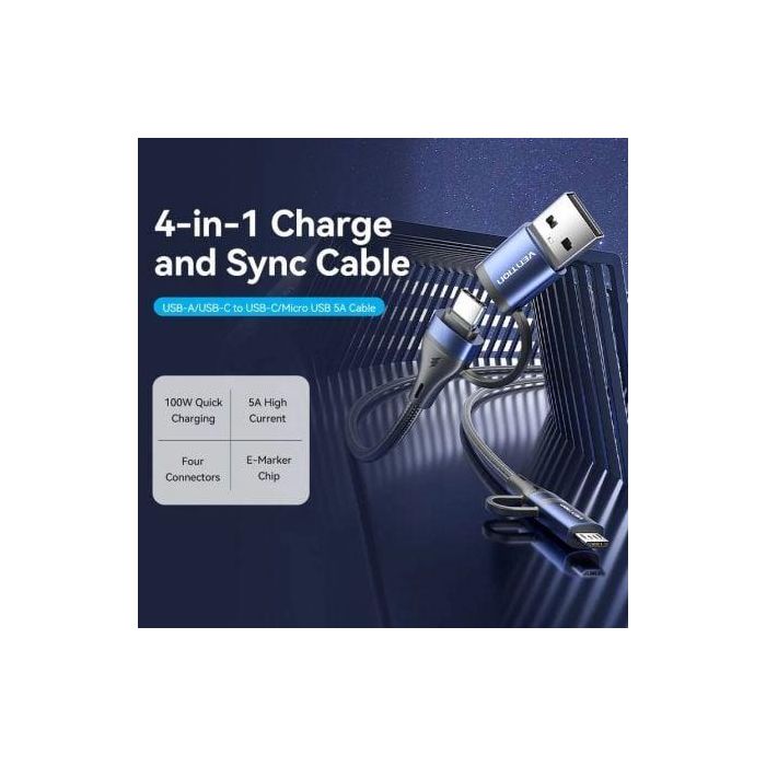 Cable USB 2.0 Tipo-C Vention CTLLF/ USB Tipo-C Macho - USB Macho/ MicroUSB Macho - USB Tipo-C Macho/ Hasta 100W/ 480Mbps/ 1m/ Negro y Azul 1 Cable USB 2.0 Tipo-C Vention CTLLF/ USB Tipo-C Macho - USB Macho/ MicroUSB Macho - USB Tipo-C Macho/ Hasta 100W/ 480Mbps/ 1m/ Negro y Azul 1