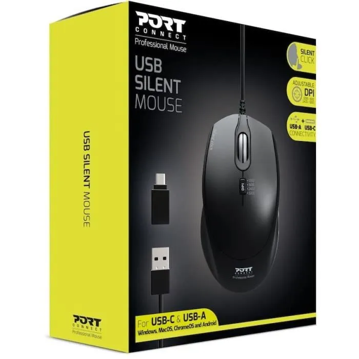 Port Designs Ratón con Cable Silencioso para PC - Negro