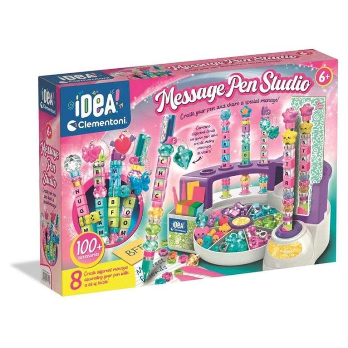 Clementoni Laboratorio Bolígrafos Creator Message para crear tus bolígrafos personalizados con letras, cuentas, pegatinas y personajes +6 años