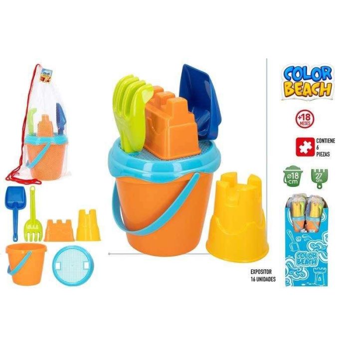 Color Baby Cubo de Playa 18 cm con Cedazo, Palas 27 cm y 2 Moldes de Arena Plástico PP - Edad +3 Años 1