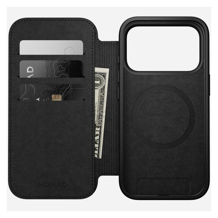 Nomad Folio Modern Leather para iPhone 17 Pro, Compatible con MagSafe, Cuero, Cierre Magnético, con Bolsillo para Tarjetas, Color Bronceado 1