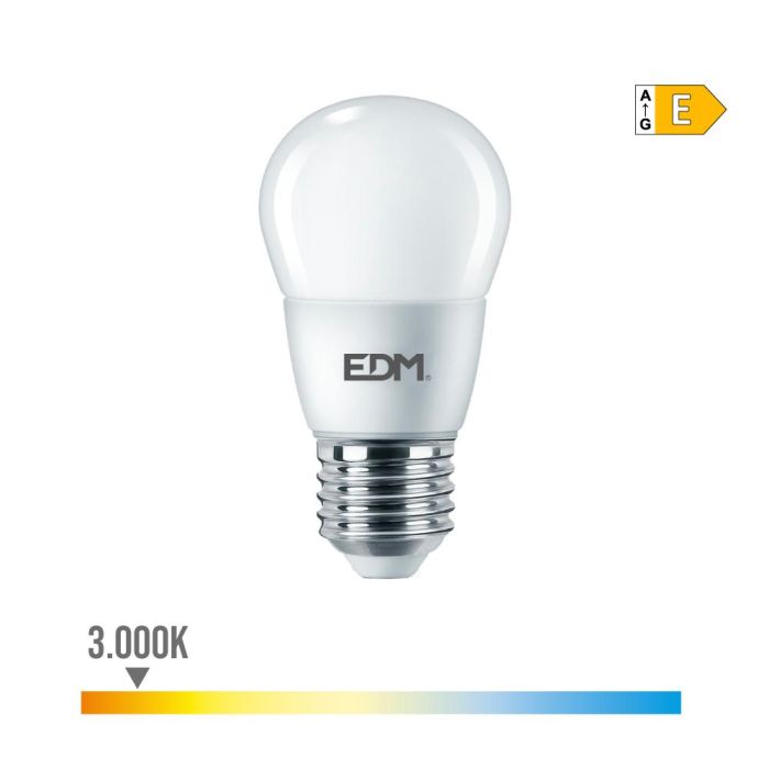 Edm Bombilla esférica LED E27 7W 806LM 3000K Luz cálida Ø4,8x9,3cm