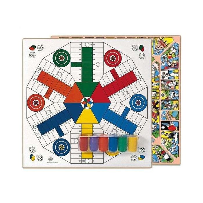 Tablero parchis 6 jugadores y oca de madera 40x40 cm con accesorios Tablero parchis 6 jugadores y oca de madera 40x40 cm con accesorios