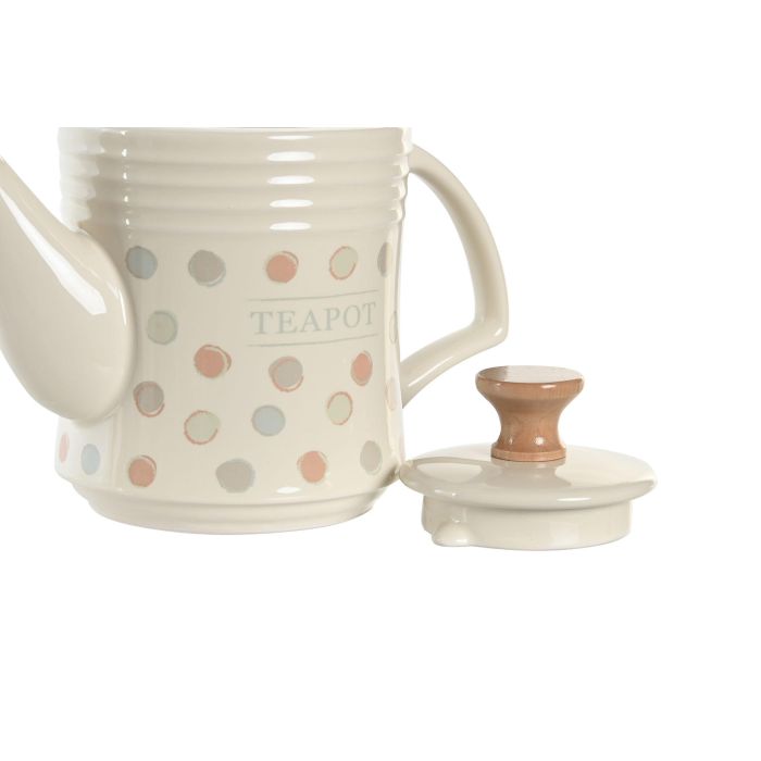 DKD Home Decor Tetera Basicos de Gres Beige con Diseño de Topitos - Capacidad 1 Litro, Cierre Hermético - Medidas 12x16.5x22.5 cm 1