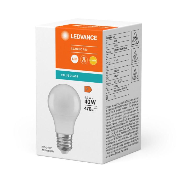 [LVE-4099854049484] Ledvance/Osram Bombilla LED "Classic" E27 4,9W 470Lm 2700K 200º IP20 - Blanco Muy Cálido 1