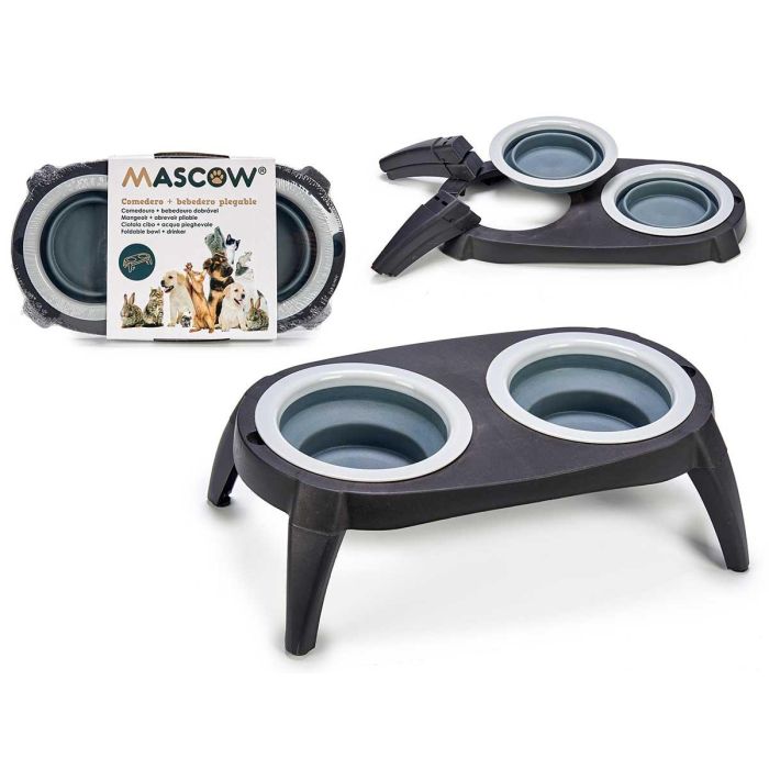 Comedero Doble para Mascotas en Silicona Gris Mascow 40x22 cm (12 Unidades)