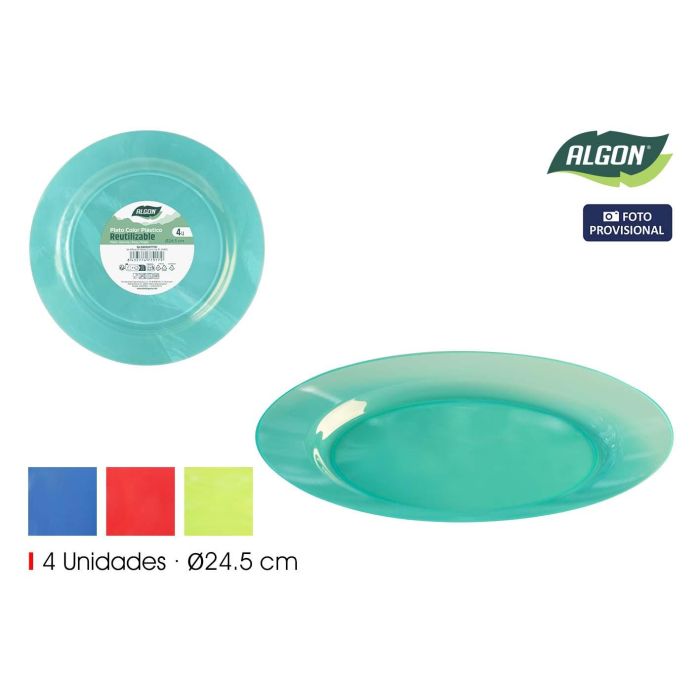 Set de 4 platos PP colores 22.5 cm Algon (24 Unidades) Set de 4 platos PP colores 22.5 cm Algon (24 Unidades)