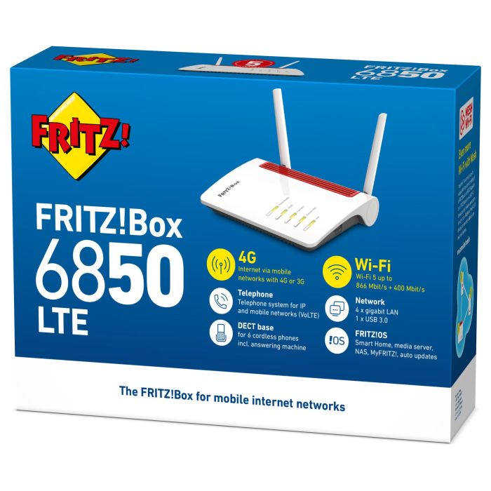 AVM Fritz! Box 6850 LTE Router WLAN Wi-Fi 5 (802.11ac) Doble Banda Gigabit Ethernet 4G Blanco 3