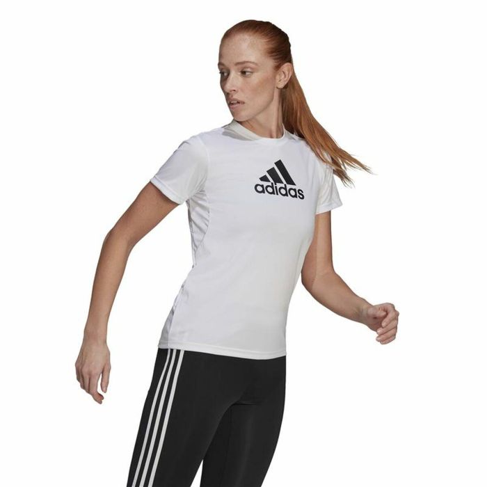 Camiseta de Manga Corta Mujer Adidas Primeblue D2M Logo Sport Blanco 3 Camiseta de Manga Corta Mujer Adidas Primeblue D2M Logo Sport Blanco 3