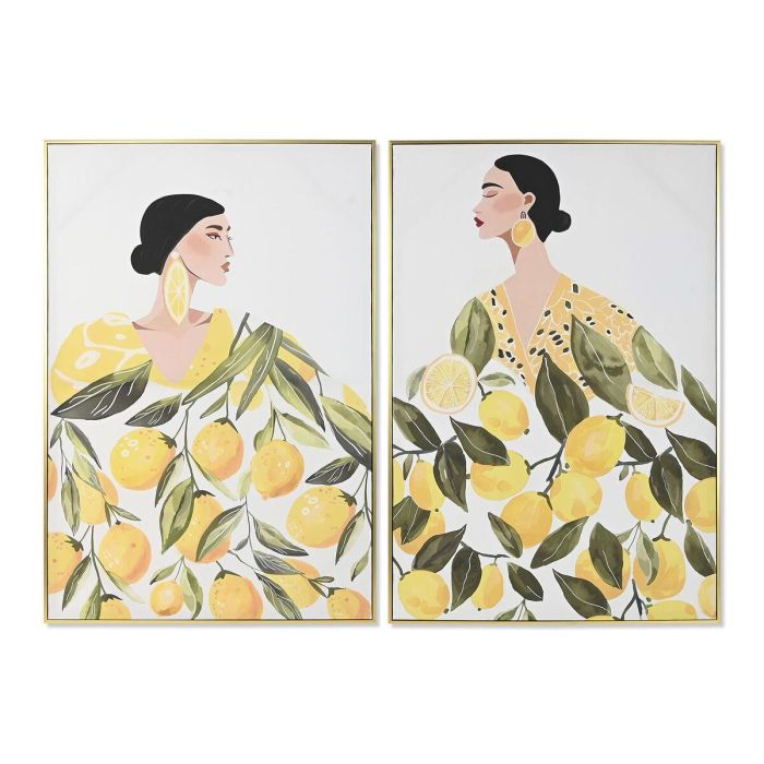 Lienzo Home ESPRIT Amarillo Verde Mediterráneo chica 82,5 x 3,5 x 122,5 cm (2 Unidades)