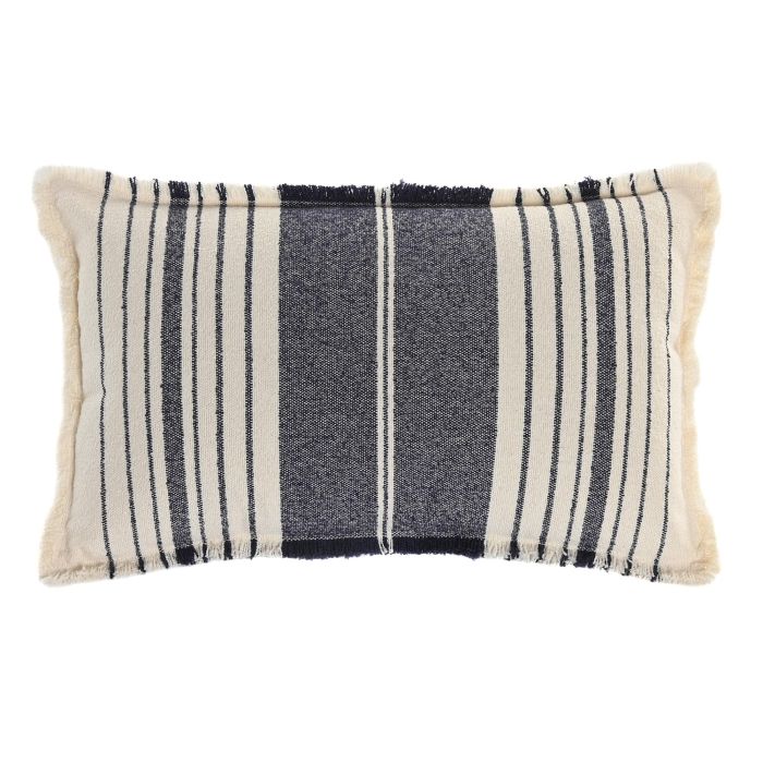 DKD Home Decor Cojín Urban Poliéster Blanco y Azul 50 x 30 cm con Flecos (2 Unidades)