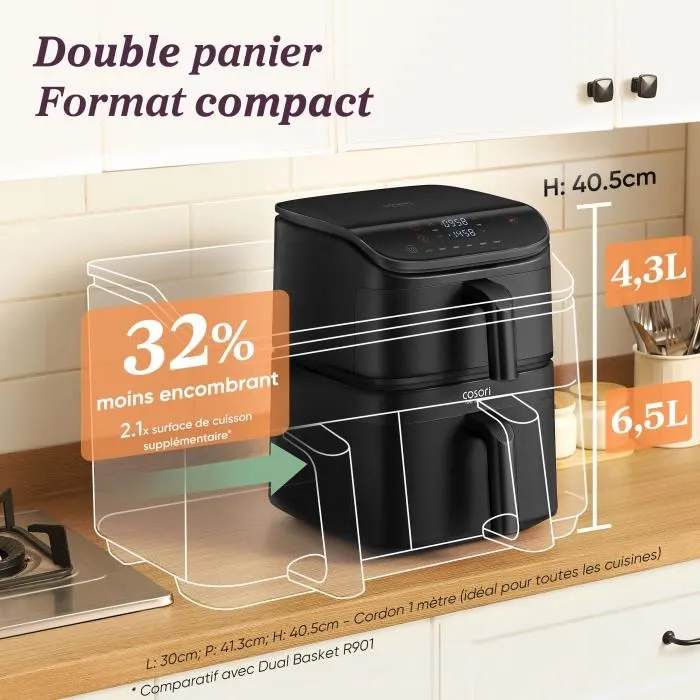 Cosori Freidora de aire Turbo Tower Chef Edition AAATL19493 - 10,8 L - 2 depósitos - Negra 4 Cosori Freidora de aire Turbo Tower Chef Edition AAATL19493 - 10,8 L - 2 depósitos - Negra 4