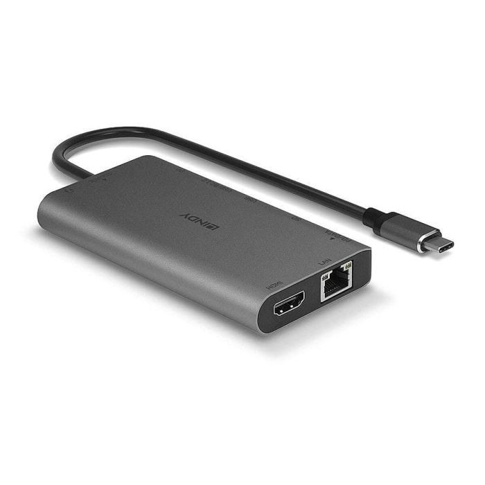 Lindy DST-Mini XT Estación Docking USB-C para Portátil con Salida de Vídeo HDMI/DisplayPort 4K/Doble 1080p y Carga Pass-Through 100W 2