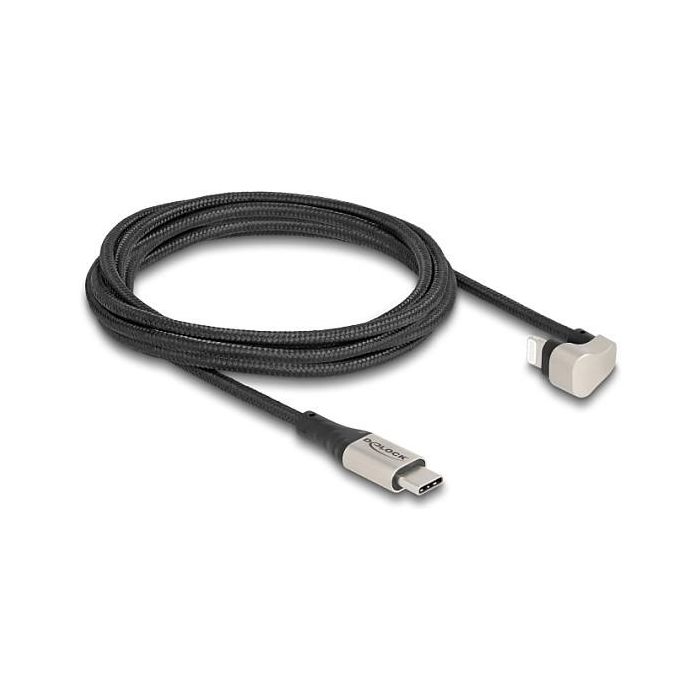 Delock Cable USB 2.0 Tipo-C a Lightning 2m, Ángulo 180°, Certificado MFi, Carga y Datos, Negro 1
