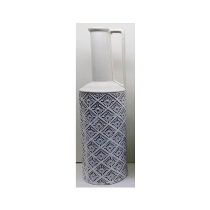 DKD Home Decor Jarrón Decorativo Mediterráneo de Porcelana, Tonos Blanco y Azul, para Interiores | Medidas 14 cm Ancho x 14 cm Largo x 45 cm Alto