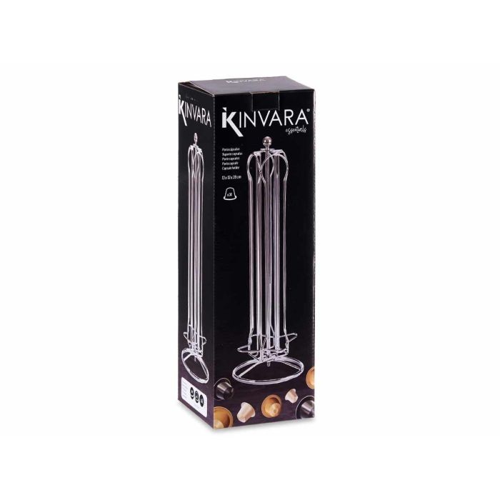 Portacápsulas Giratorio Kinvara 36 cápsulas, 13x39x13 cm, Metal Plata (12 Unidades) 2 Portacápsulas Giratorio Kinvara 36 cápsulas, 13x39x13 cm, Metal Plata (12 Unidades) 2