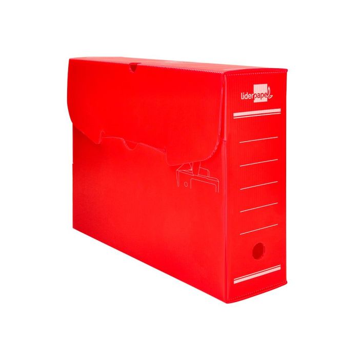 Caja Archivo Definitivo Plastico Liderpapel Lomo 100 mm Rojo 360x100x260 mm 2