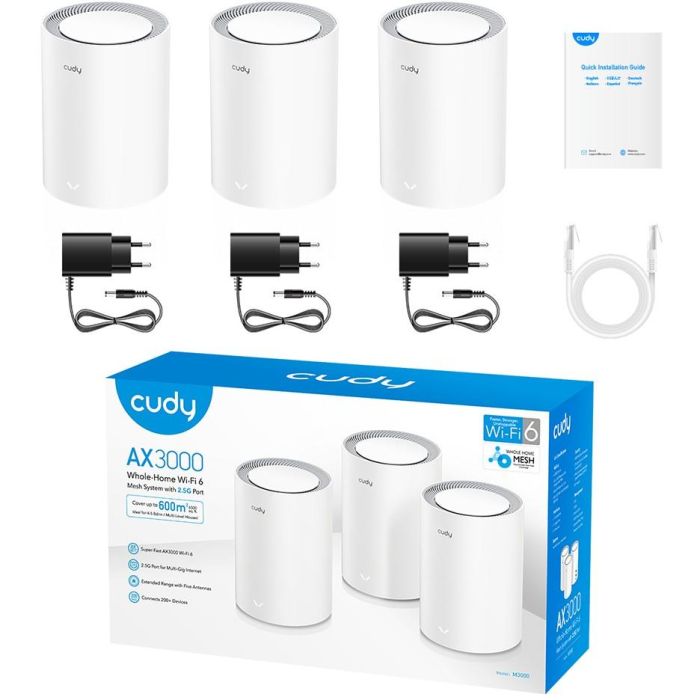 Cudy AX3000 Wi-Fi 6 Mesh 2.5G Solution - Pack de 3 1 Cudy AX3000 Wi-Fi 6 Mesh 2.5G Solution - Pack de 3 1