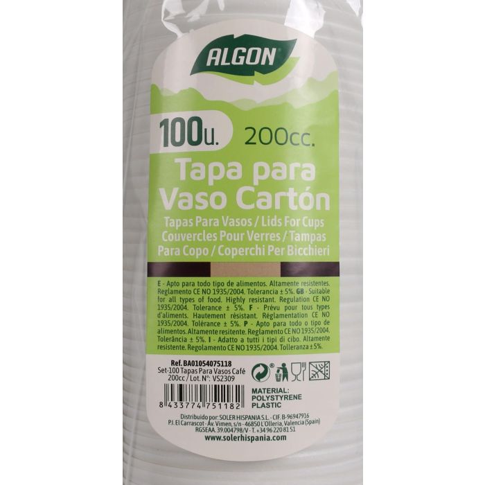 Set de 100 tapas para vasos de café 200 cc Algon (20 Cajas) 4 Set de 100 tapas para vasos de café 200 cc Algon (20 Cajas) 4
