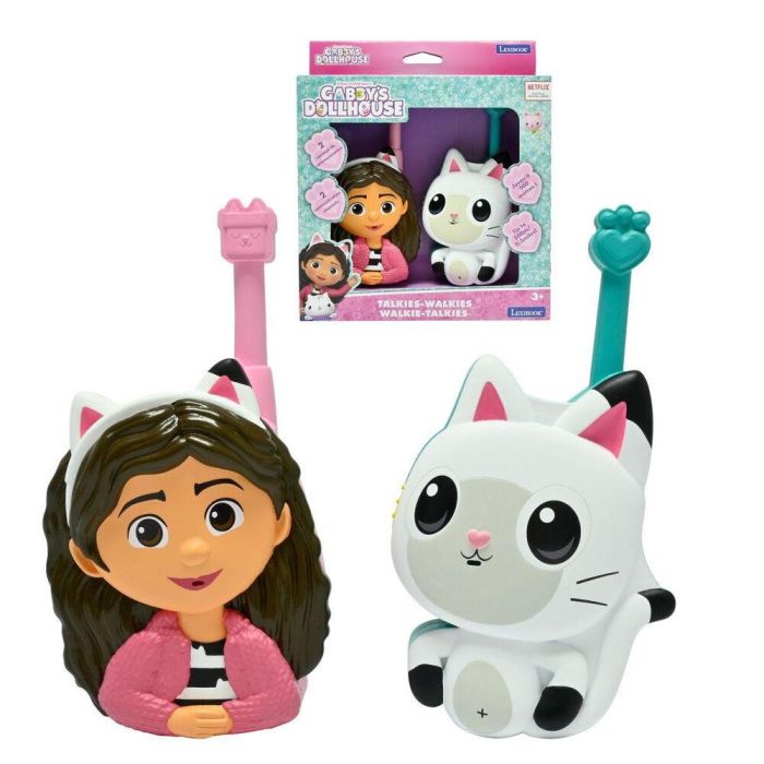 LEXIBOOK Walkie-Talkies La Casa de Muñecas de Gabby Alcance 500m, 2 Canales de Comunicación, Clip para Cinturón