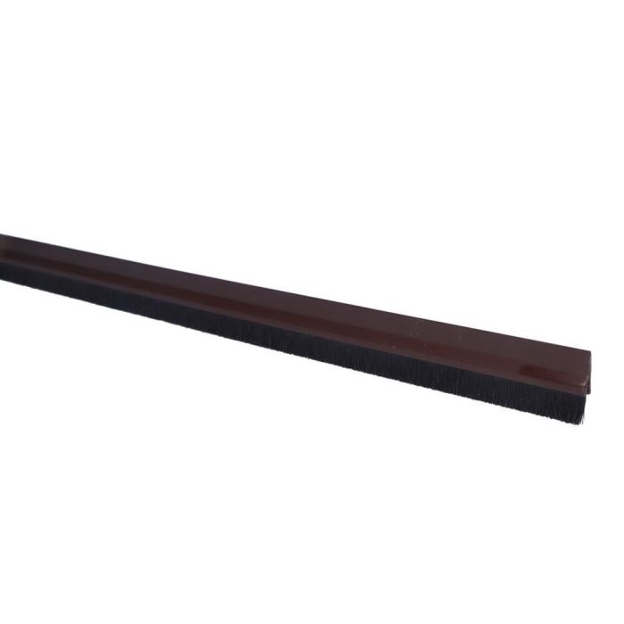 Geko Burlete Bajo Puerta Rígido para Puertas, Cepillo Fibra, PVC y Acero, Marrón, 1 m, Resistente a la intemperie