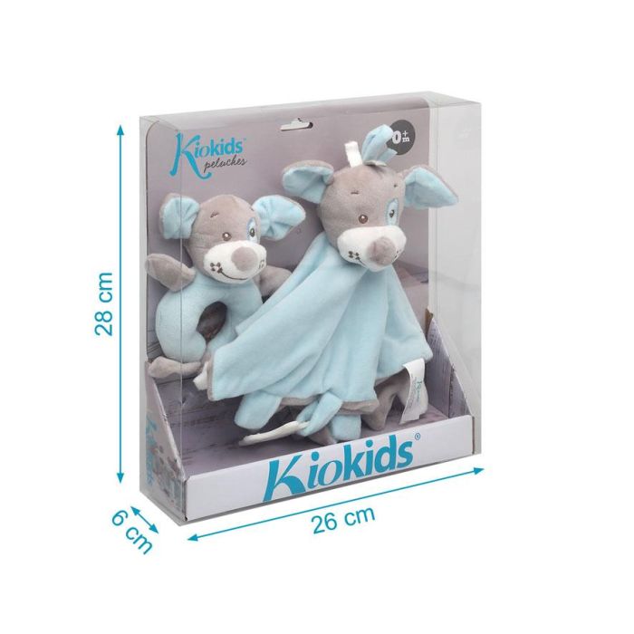 KioKids Set Doudou y Sonajero Perrito Azul Suave con Mordedor | Con Sonidos, Fácil de Coger | Para Bebés +0 Meses | Colección Dolci Amici 4