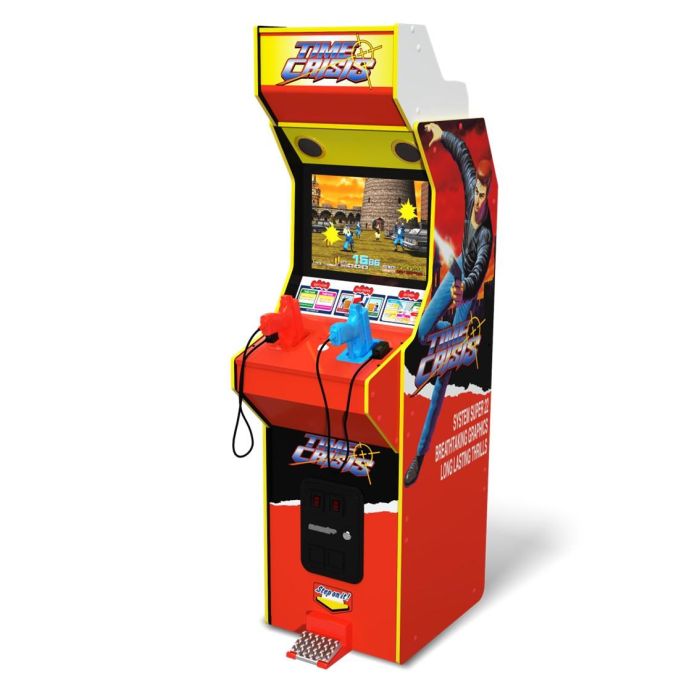 Arcade1Up Máquina Arcade Time Crisis Deluxe, 4 Juegos Clásicos (Time Crisis, Point Blank), 2 Pistolas, Pedal, WiFi, Pantalla 17" LCD