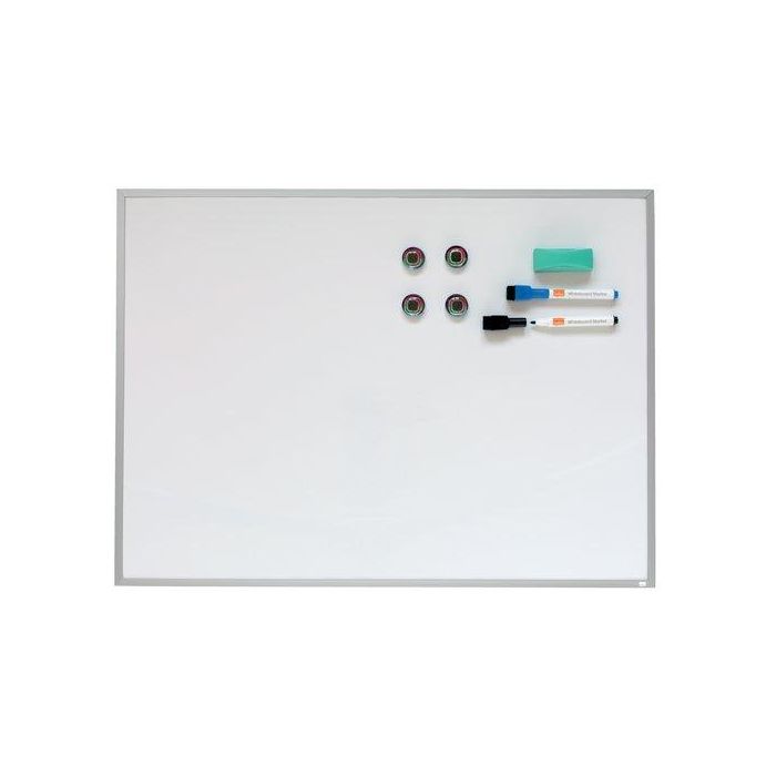 Nobo Pizarra Magnética Pequeña con Marco de Aluminio 58.5x43 cm, Blanco - Incluye Rotuladores, Imanes y Borrador