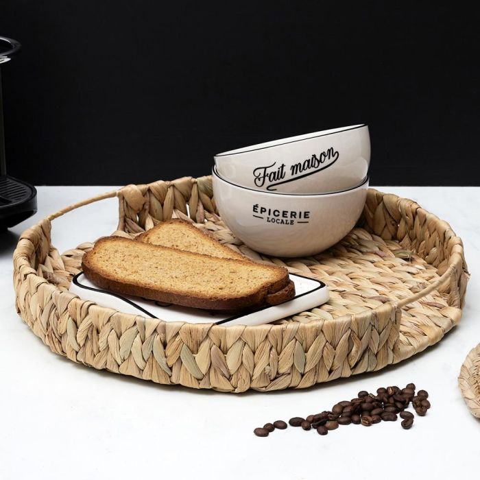 Home Deco Factory Bandeja Redonda Trenzada Vegetal Natural con Asas Diámetro 40 cm Colección Natural 1