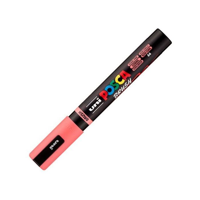 POSCA Marcador PC-5Br Brush Punta M Semiflexible Rosa Coral - Base Agua, Secado Rápido, UV Resistente
